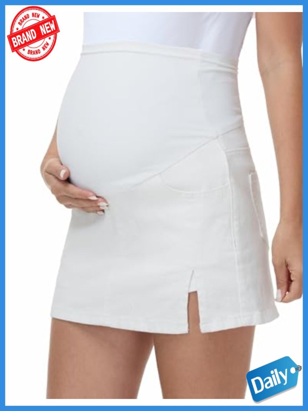 Maternity Jean Skirt Stretchy Denim Skorts Over The Belly Elastic Waistband